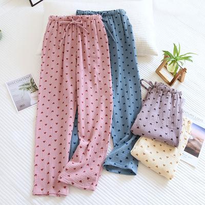 Calças de Algodão Femininas Calças de Dormir Femininas Estampa de Coração Roupa de Dormir Feminina