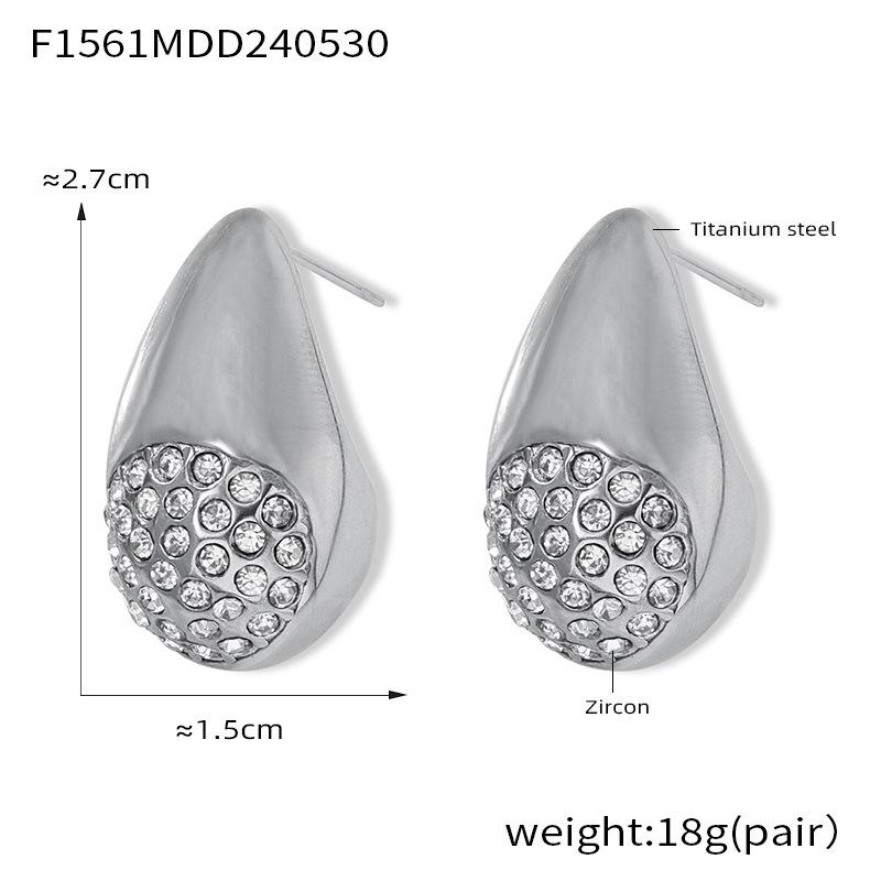 New 18K Gold Plated Titanium Steel Teardrop Earrings with Zircon Inlay