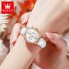 OLEVS Modische Diamantuhren Für Damen Luxusmarke Roségold Gehäuse Damenuhr Quarz Weißes Lederarmband reloj para mujer
