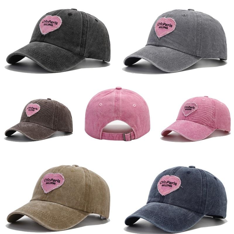 Versatile Cotton Baseball Cap With Embroidered Pink Heart And Round Crown