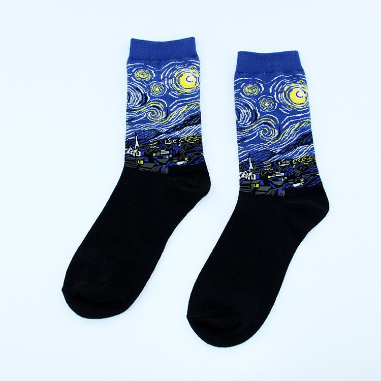 Chaussettes Femmes Drôles Mignonnes Dessin Animé Fruits Avocat Œuf Peinture à l'Huile Van Gogh Rayures Heureux Japonais Harajuku Chaussettes de Skateboard