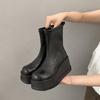 Fashion 8cm Microfiber Leather Platform Boots Women Female Autumn Wedge Boots Zip Women Winter Boots Ankle Shoes High Top