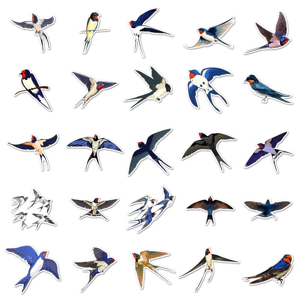 50 Swallow Bird Stickers: Decorative Cartoon Animal Designs for Journals