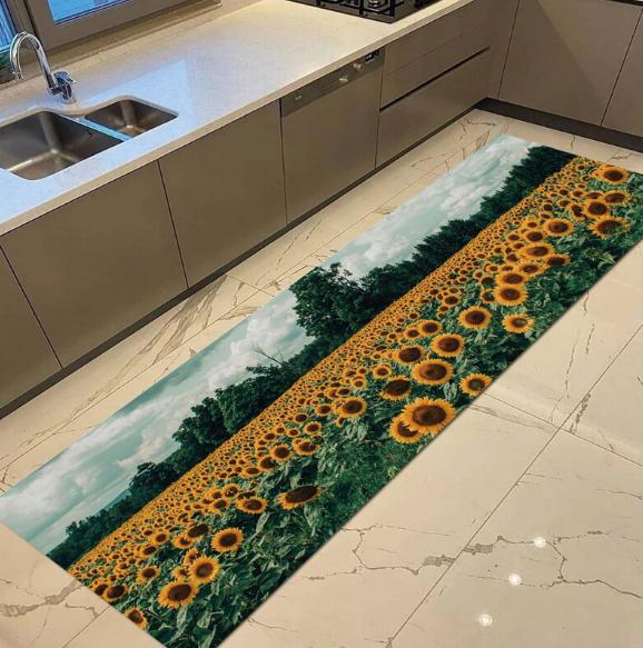 Sonnenblumen Läufer Teppich Rustikal Bauernhaus Floral Teppich Zuhause Wasserabsorbierend Anti-Rutsch Küche Eingangsbereich Wohnzimmer Dekor Fußmatte