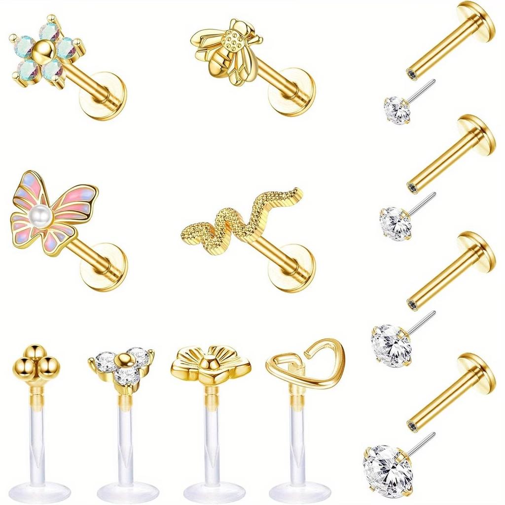 Cross-Border Explosions Electroplated Puncture Jewelry Stainless Steel Labret Lip Nails Butterfly Snake Temperament Nose