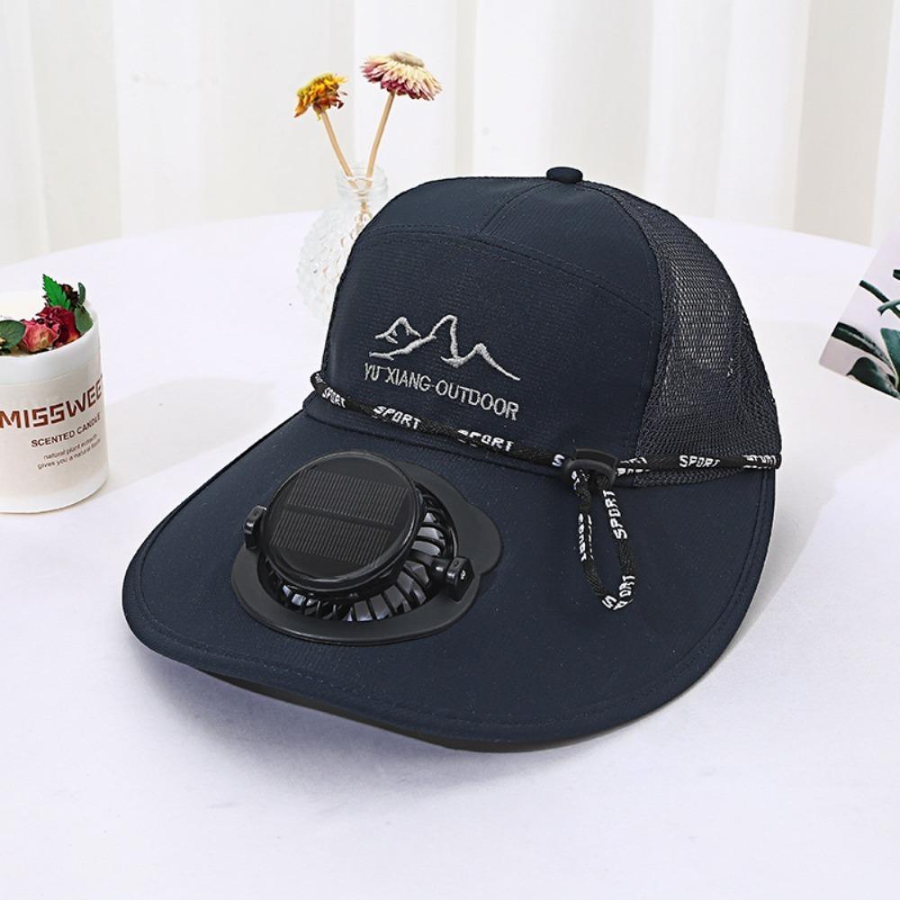 Mesh Wide Brim Fan Cap Breathable Solar Cooling Hat Practical Sun Hat with Solar Fan  Men/Women