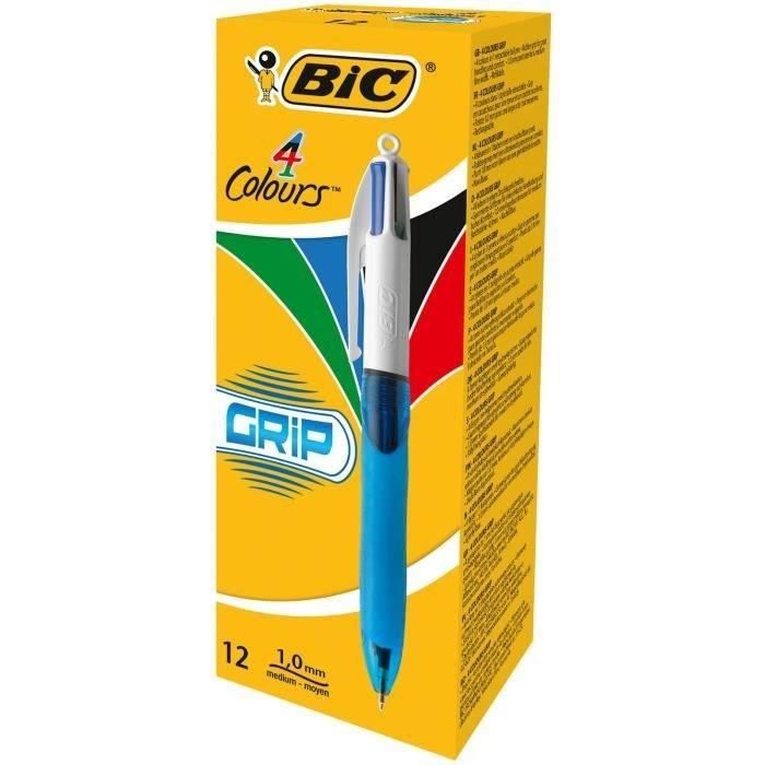 Bic boîte de 12 stylos à bille grip - 4 couleurs