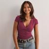 Summer Fashion Women's T-Shirt Solid-Color Slim-Fit V-Neck Short-Sleeve Top Y2k Clothing