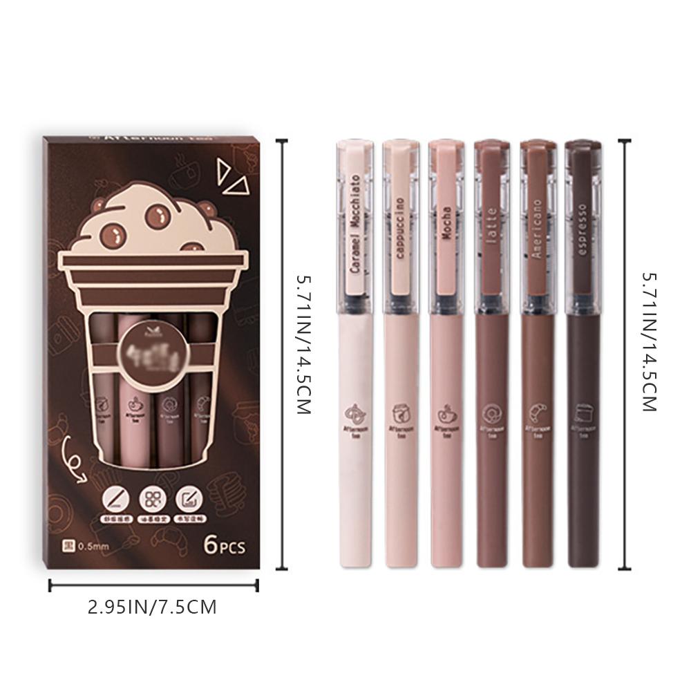 

6 pcs coffee themed liquid quick drying gel pens, anti smudging soft pen suitable for note taking, painting, and office supplies black