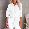 BITCED Women's Autumn Simple Long Sleeve V-Neck Button Ladies Cotton Linen Shirt