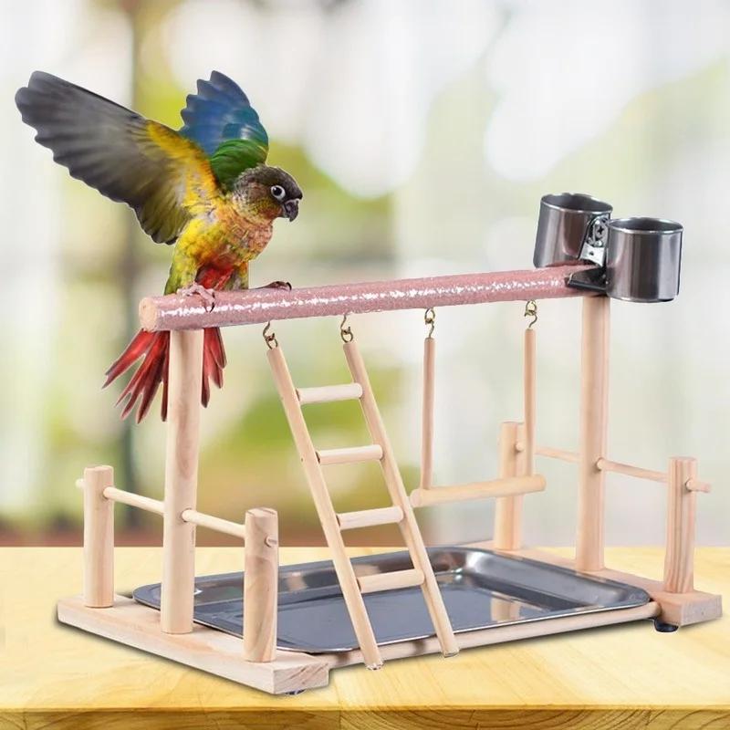 1Pc Pet Bird Toy Activity Center Birdcage Stands with Bird Perch Ladder Hammock Feeder Playground for Cockatiel Parrot