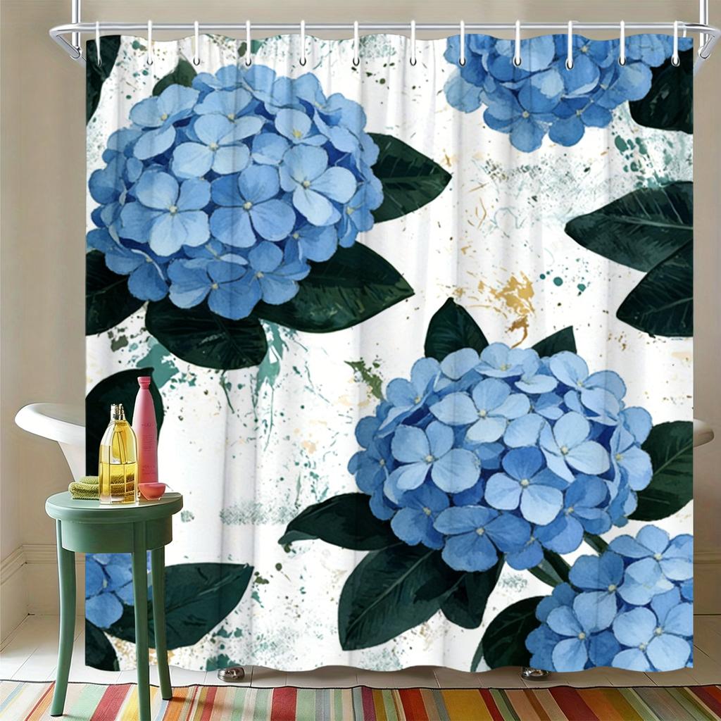 Watercolor White Gardenia Flowers With Green Leaves Waterproof Shower Curtain For Bathroom Decor