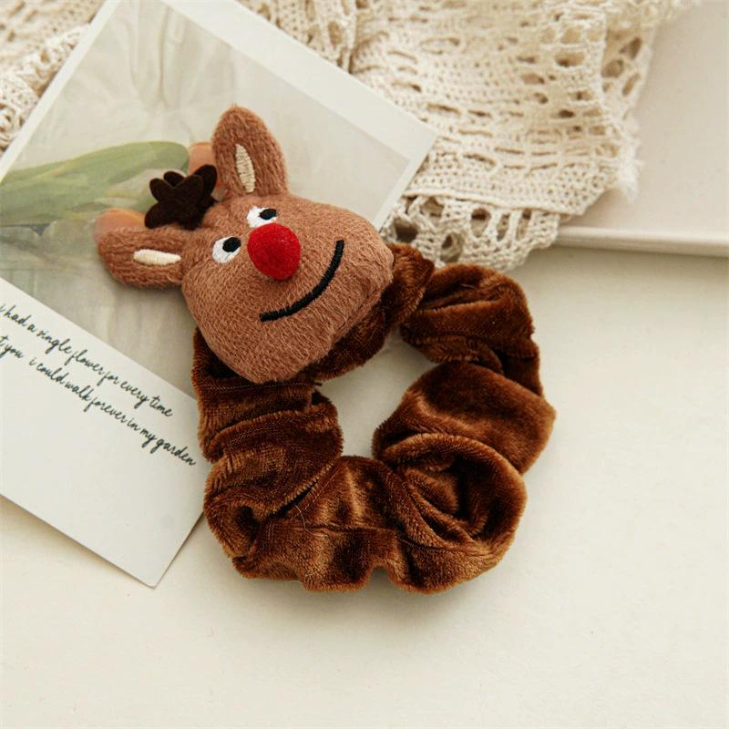 Christmas Cartoon Santa & Reindeer Plush Scrunchie - Festive Hair Accessory