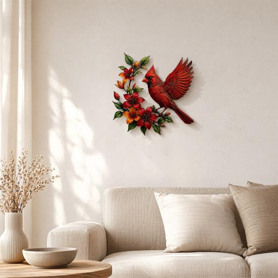 Metal Hummingbird Wall Art, Hand-painted Red Bird Wall Hanging, Rust & UV Resistant Weatherproof Decor, Indoor Outdoor Hanging Ornament for Garden