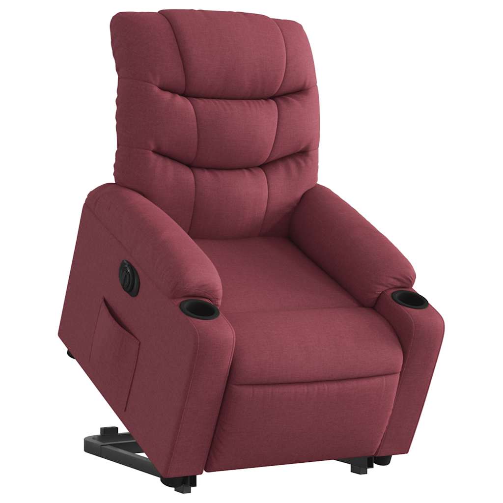 Electric Recliner Chair with Rising Function Burgundy Fabric