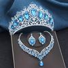 Gorgeous Blue Crown and Necklace Earrings Sets for Brides Prom Large Tiaras Princess Diadem Bridal Dubai Jewelry Set Wedding