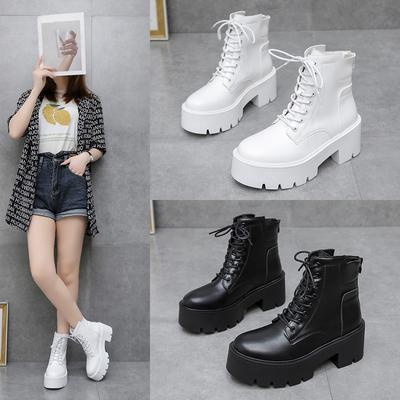 Stivali da moto da lavoro con tacco alto, alla moda, casual, di media lunghezza, da donna, tinta unita, suola spessa, scarpe da donna, taglia 35-40