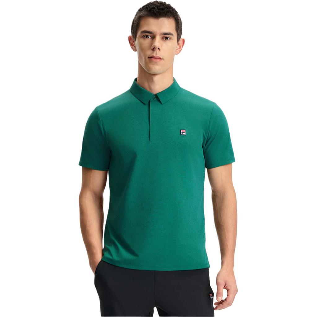 Fila Tennis Series Brand Logo Sun Protection Knitted Short Sleeve Polo Shirt Men Tops Deep-Iron-Green A11M523103F-GN