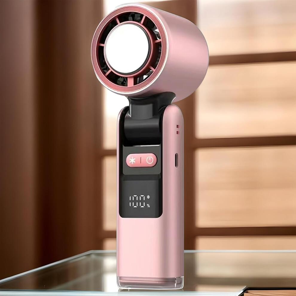 Portable Handheld Fan, 100Speed Rechargeable Cooling with LED Display, Foldable Pocket Travel Fan Pink