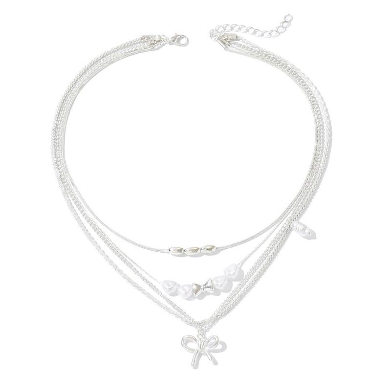 Wear a Bow Collarbone Chain, Multi-layer Stacked Accessories, Niche Imitation Pearl Light Luxury High-end Necklace