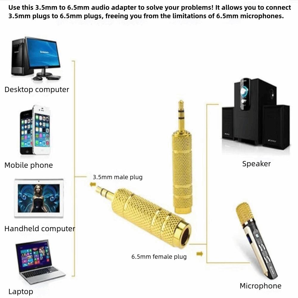 2 Pack Stereo 6.5mm To 3.5mm Jack Adapter 3.5mm To 6.5mm Speaker Connector Jack Aux Cable  Headphone