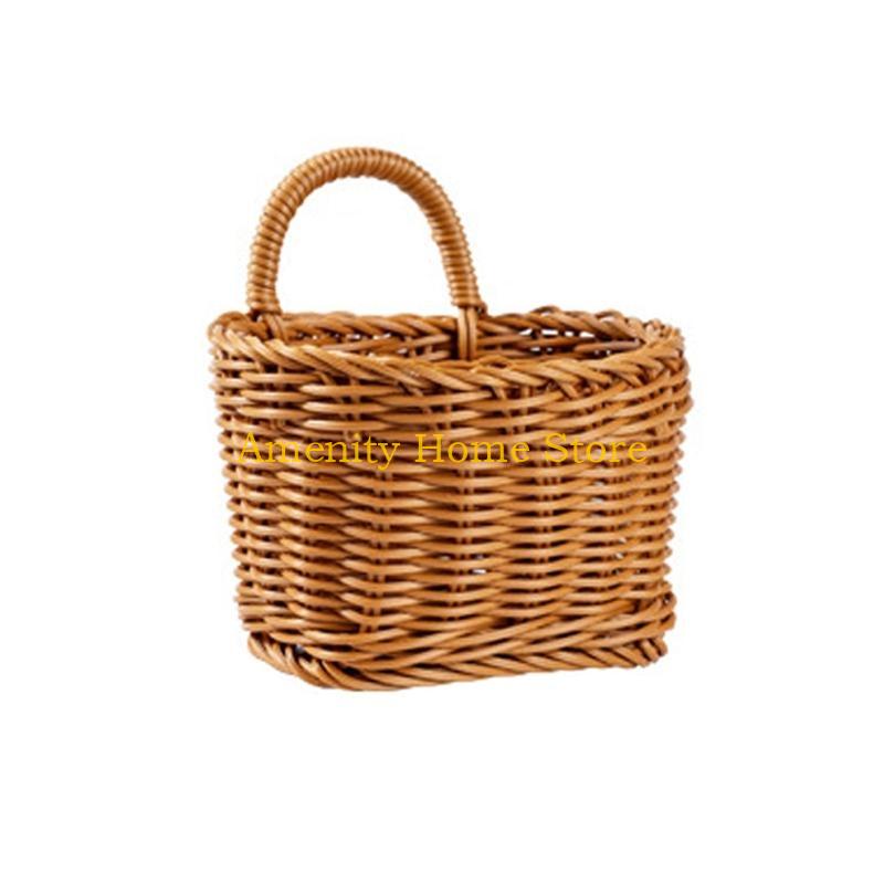 F26C Kitchen Storage Basket with Handle Hand-woven Hanging Baskets for Living Room Fruit Flower Sundries Home