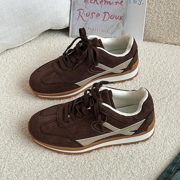 Simple Color Matching Splicing German Training Shoes Women's 2025 Autumn Fashion Korean Version Retro Style Inner Height-increasing Sports Shoes For