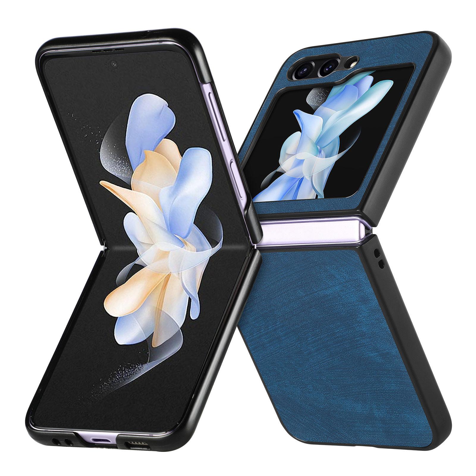

For Samsung Galaxy Z Flip6 5G Case Vintage Leather+PC Slim Fit Phone Cover Blue
