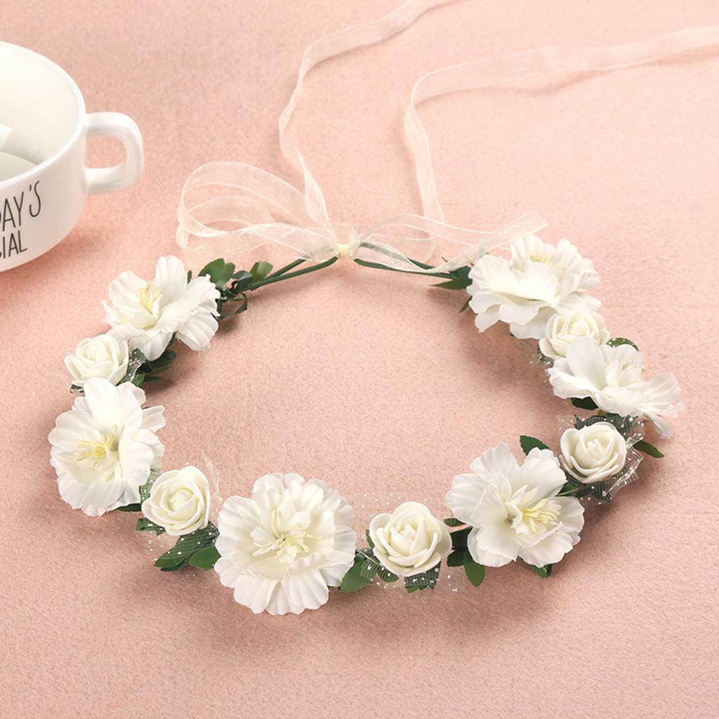 Flower Hair Wreath Headband Floral Crown Garland with Adjustable Ribbon Festivals Wedding Party Headpiece for Women Girl