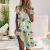 Women Summer T Shirt Dress Casual Short Sleeve V Neck Loose With Pockets