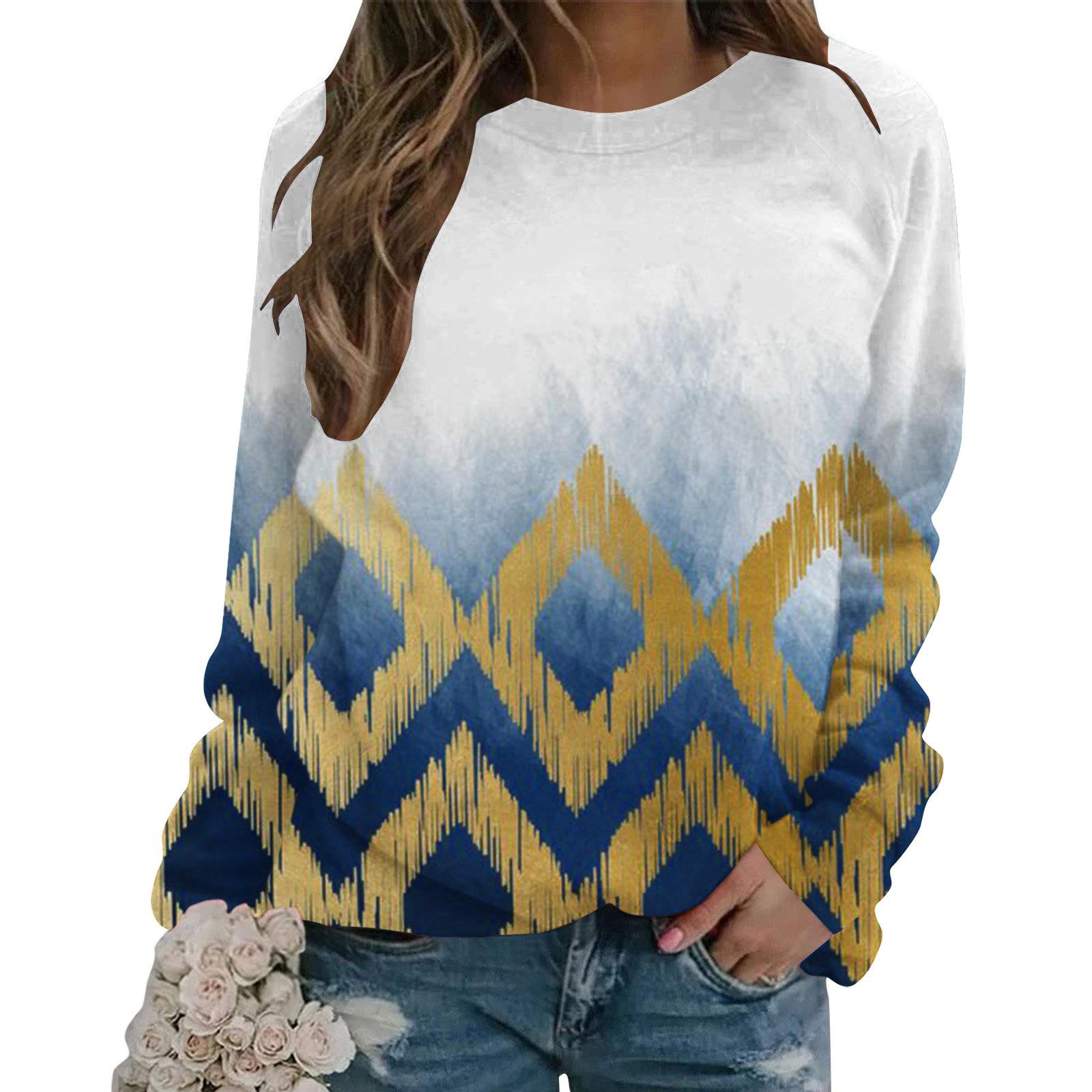 

Европейская и американская новинка 2024 года, осенне-зимний свитер с круглым вырезом и капюшоном, женская футболка с длинными рукавами и 3D-принтом в градиентном цвете 6XL