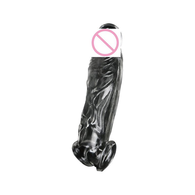 Reusable Penis Extender Long Penis Sleeve Realistic Dildo Shaped Cock Enlargement Extension Condom