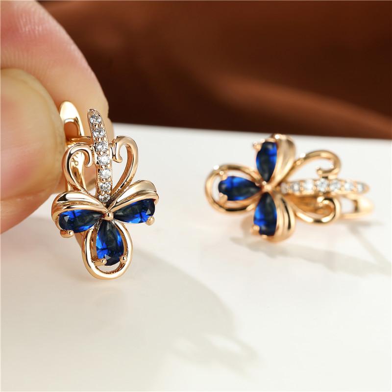 Charm Female Green Zircon Stone Flower Clip Earrings Vintage Gold Color Wedding Jewelry For Women