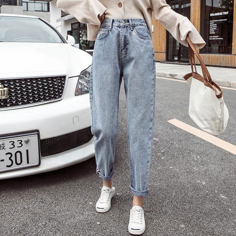 Women's High-Waisted Wide-Leg Jeans - Summer 2020 Korean Chic Straight-Leg Harem Cropped Pants
