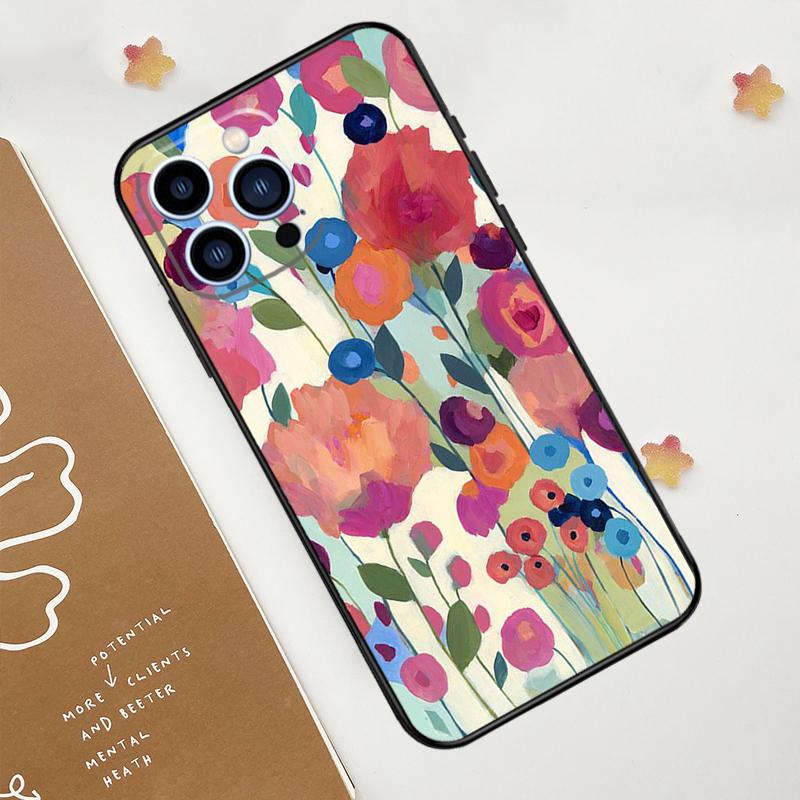 Colourful Flower Painting Art Case For iPhone 15 16 14 13 12 11 Pro Max Plus X XR XS Max 12 13 Mini Soft Bumper Cover