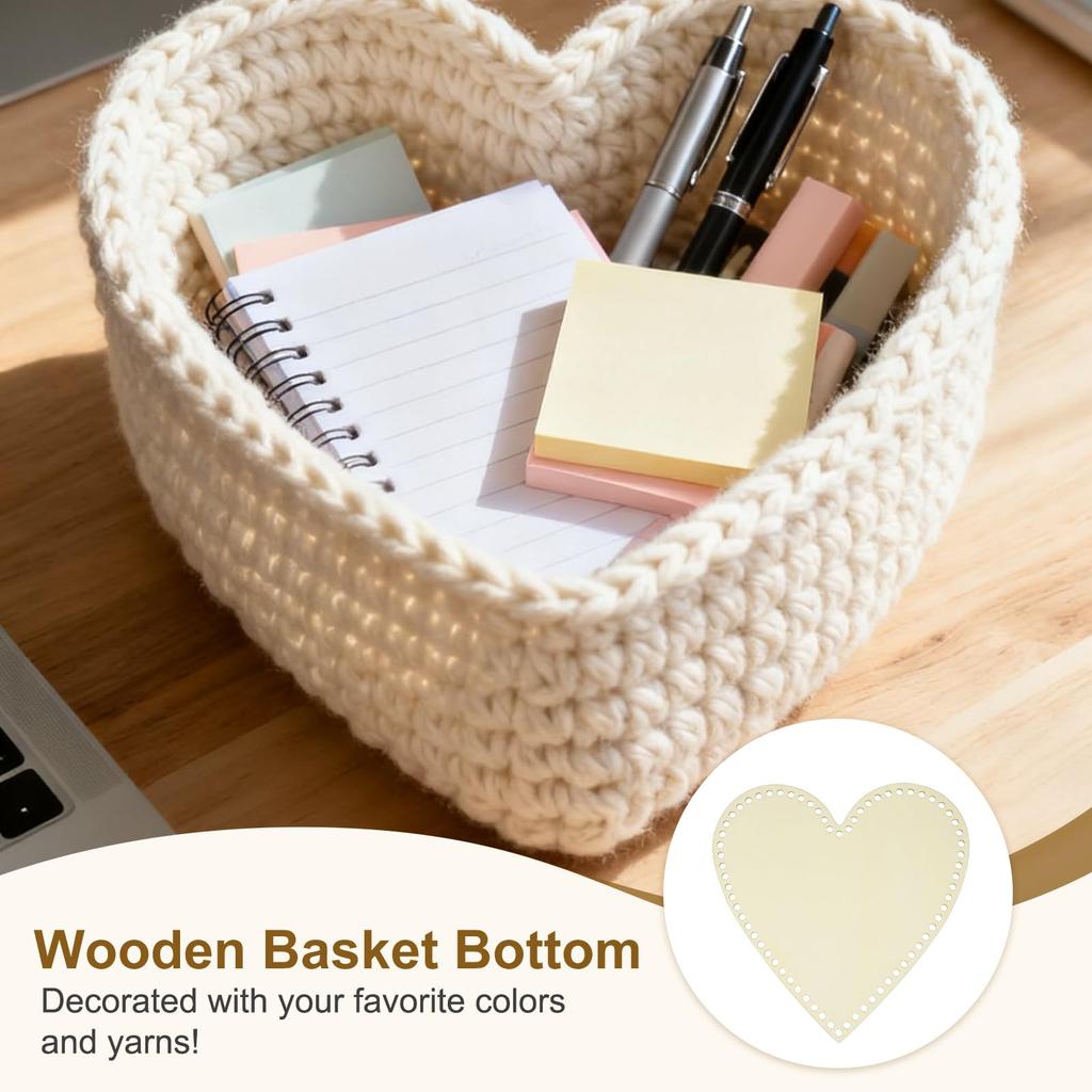 PATIKIL Set aus 8 Häkelkorb-Holzböden für Taschen, Handgefertigte Häkel-Bastelzubehör, Herzförmige Böden, 25x25cm, Herstellung, Körbe, Taschen,