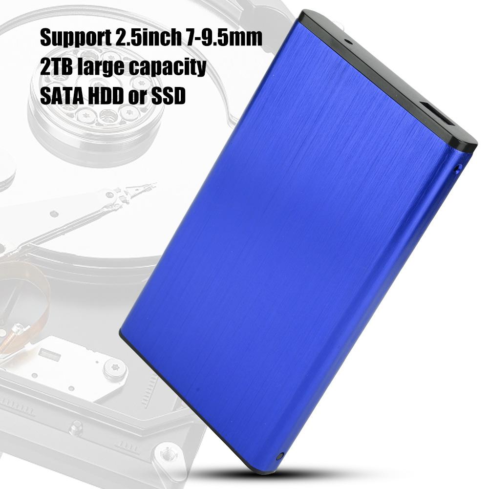 2.5inch USB2.0 Notebook External Mobile Hard Disk Case Box Aluminum Alloy Brushed Fit for 2TB HDD SSDBlue  (Not Inclube