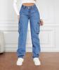 2025 European-American Mid-Waist Retro Cargo Denim Jeans for Women - Trendy, Multi-Pocket, Casual Straight-Leg