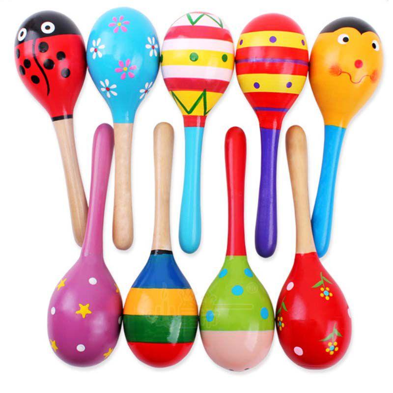 Natural Shaker Wood Rattle Toy Infant Sensory Cognitive Growth Gift Randomly One