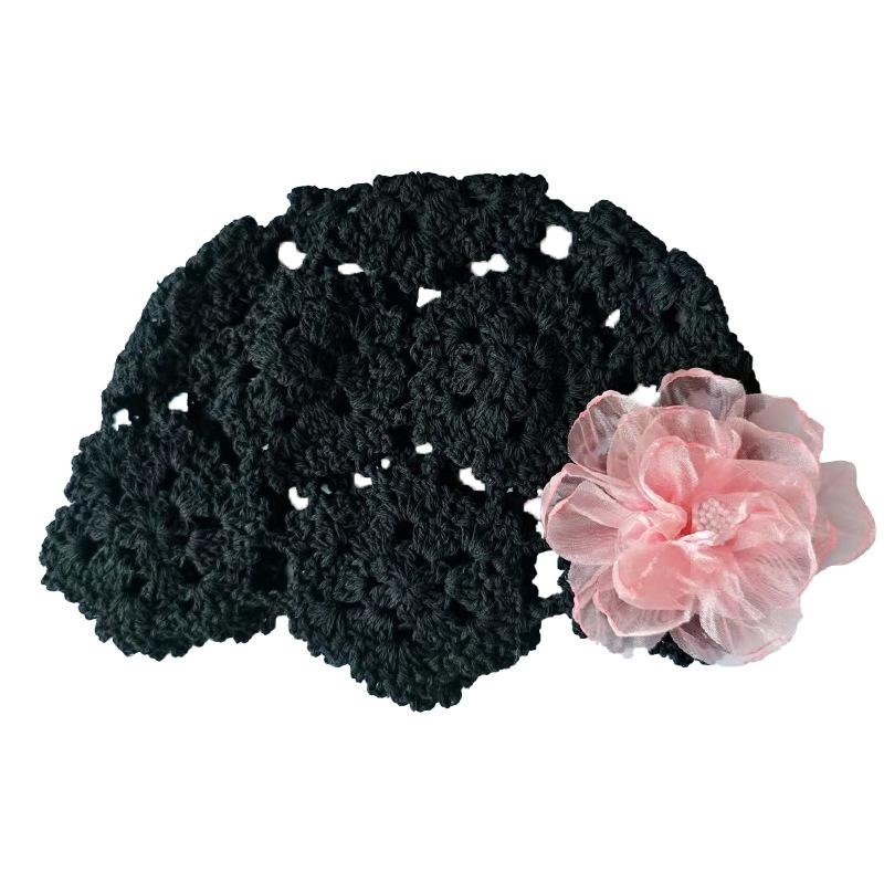Summer thin hollow pearl flower handknitted headgear female sweet cute niche hat