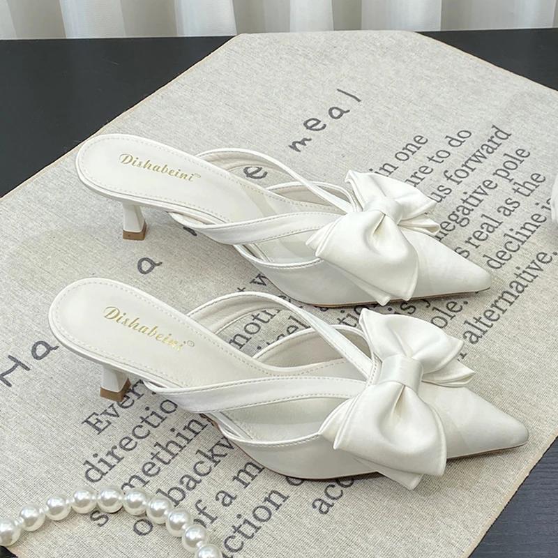 Fashion 2025 New Summer Pointed Toe Women Slippers Fashion High Heels Party Pumps Mules Slide Shoes