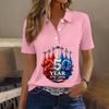 Women's Casual Button Front Short Sleeve Polo Shirt 250th Anniversary Patriotic Print Independence Day T-Shirt Top for Summer