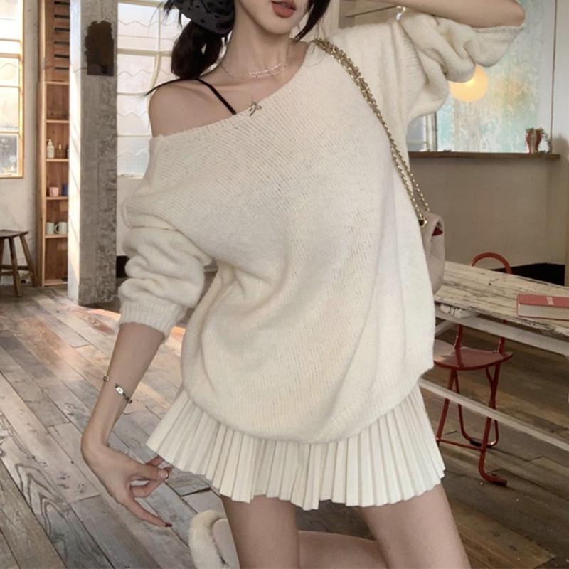 Rückenfreier Schleifen Grauer Alpaka-Wollpullover - Herbst Koreanischer Stil Slim Fit Pullover für Damen