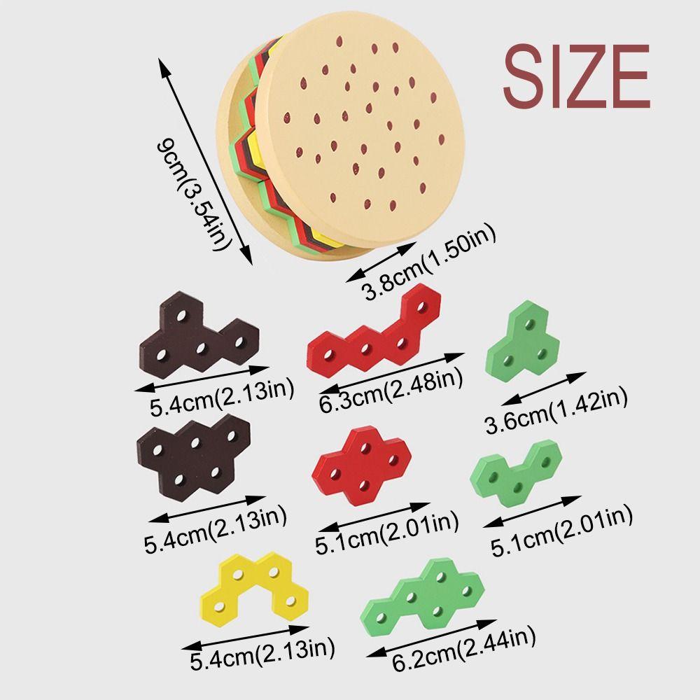 Creative Hamburger Puzzle Building Toys Wood Blocks Hamburger 3D Blocks  Children Early Learning