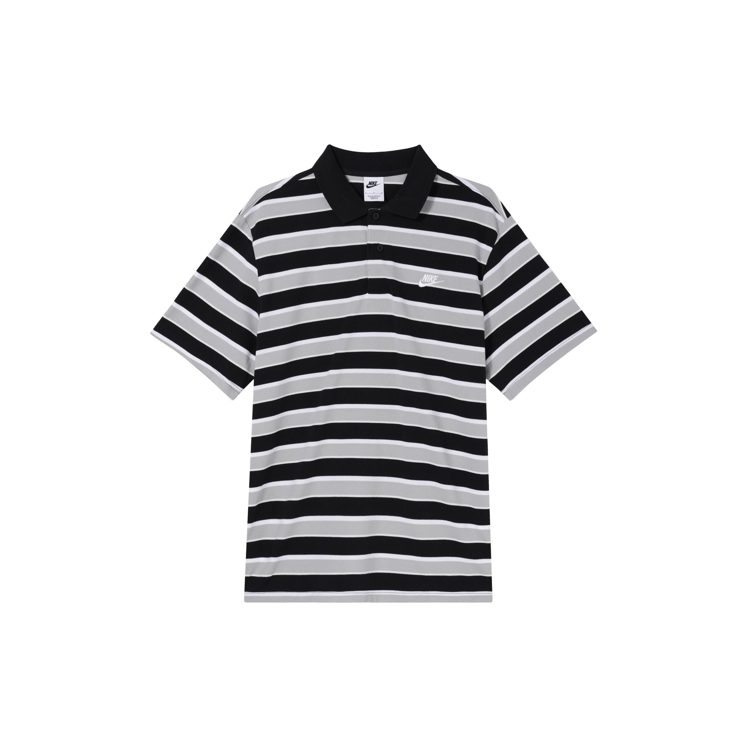 Nike Club Striped Polo Shirt Black Grey Men s FN3897-010 L