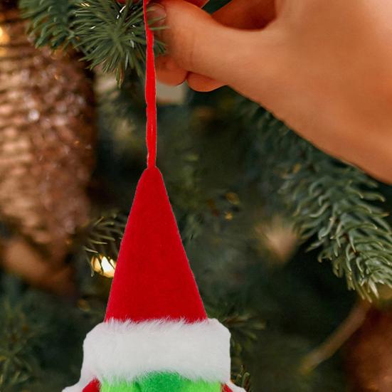 Green Gnome Christmas Ornament Faux Fur Furry Faceless Dwarf with Santa Hat Xmas Tree Hanging Decoration for Tree Party Decor