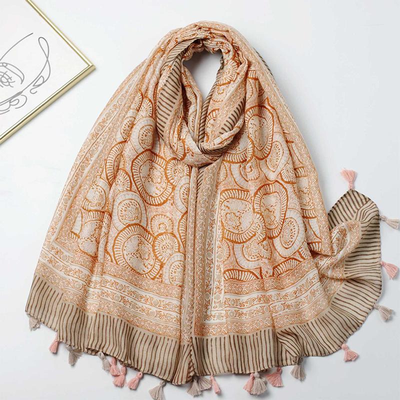 New Fashion Luxury Ladies Women Scarf Female Cotton Linen Shawl Tassel Four Seasons Versatile Floral Muslim Hijab 90*180cm
