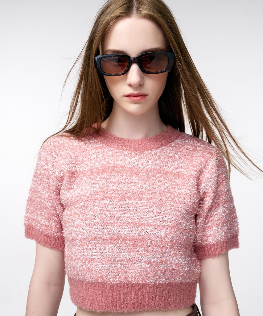 ETMON Color Blend Short Sleeve Knit Top Coral Pink
