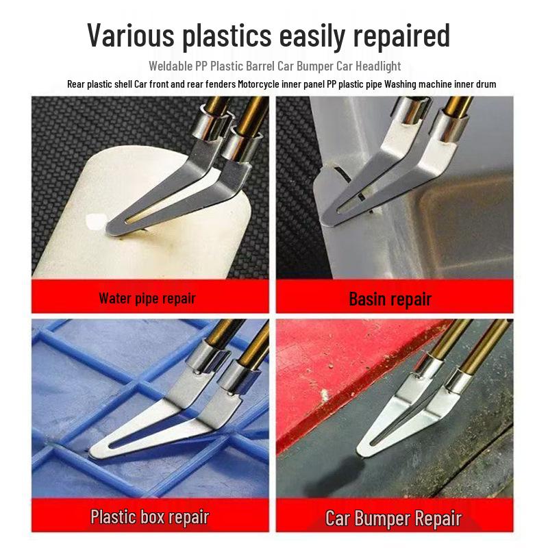 Bumper Headlight Plastic Repair Kit: Welding Nails, Gun, Triangular Head, Smoothing Knife, Right Angle, Bent Corner Tool.