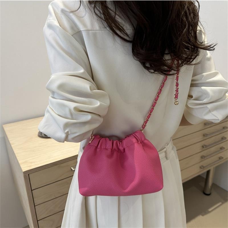 Women Chain Shoulder Bag Girly  Pu Crossbody Tote Bag Commuter Bucket Bag Casual Pleated Hobo Bag Satchel Sling Bag Gifts